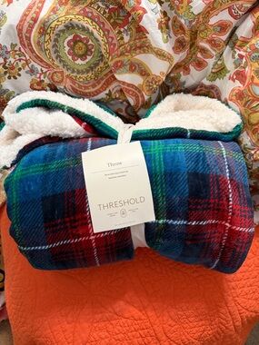 Threshold Plaid Sherpa Throw - Red, Blue, Green